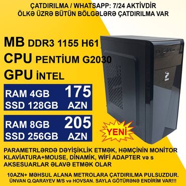 Masaüstü kompüterlər və iş stansiyaları: ⭐Pentium G2030/4GB Ram/128GB SSD – 175 AZN ⭐Pentium G2030/8GB