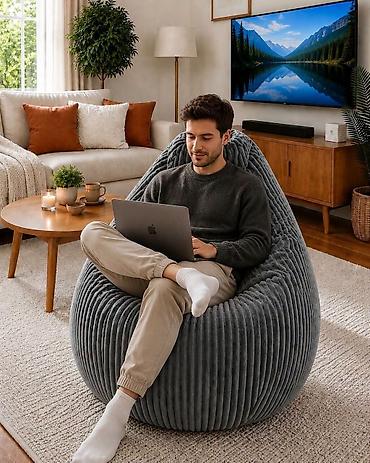 simpo ormari cene: Fa, Mekana lounge fotelja – “bean bag” sa širokim rebrastim plišom - — 4