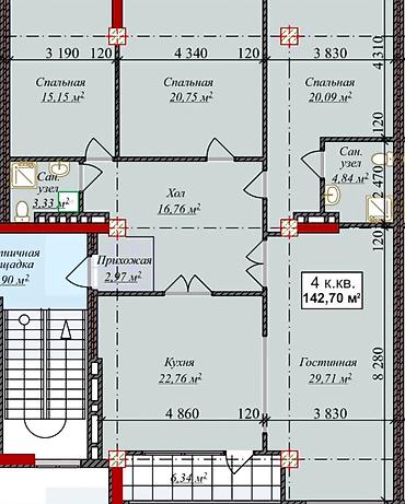 nova grant: 4 комнаты, 143 м², АУЦА Элитка, 5 этаж, ПСО (под самоотделку) — 9