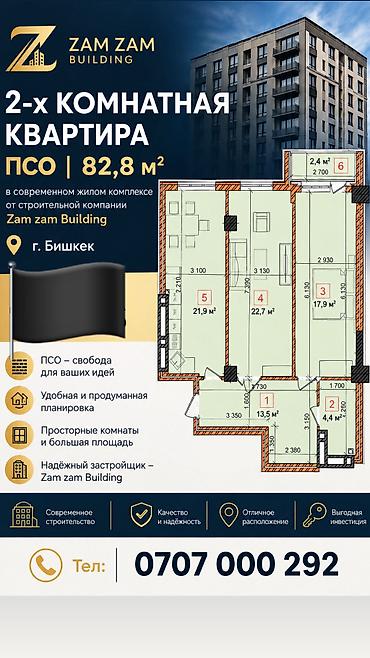 2 комнаты, 82 м²