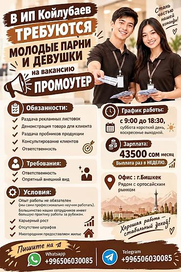 Промоутеры: Требуется Промоутер, Без опыта, Полный рабочий день, График: Шестидневка, Карьерный рост — 1