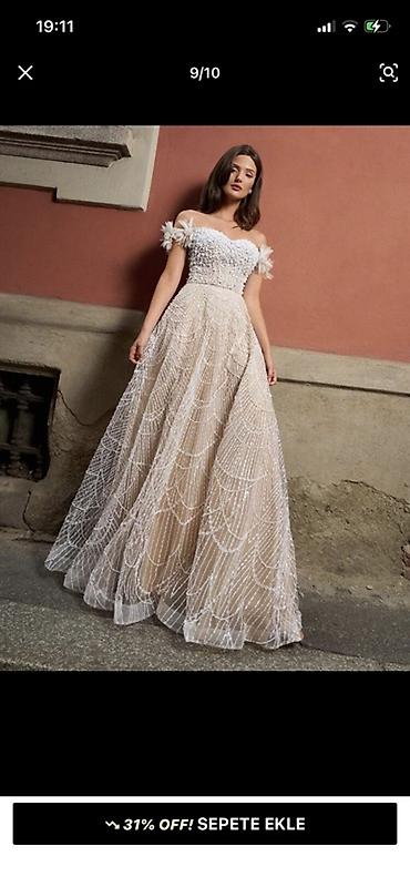 mexmer parca: Zərif gecə/libas – off-shoulder gəlinlik-stilində uzun don Ölçü M - — 3