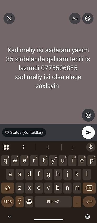 dayə işi: Xadiməlik xidməti axtaranlar üçün. - Xırdalanda yaşayan, 35 yaşlı — 1