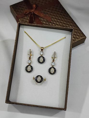 Серебряные наборы украшений: Серебряный Набор+ Цепочка Серебро МС напыление жёлтое золото 925 — 12