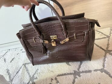 сумки для авто: Женская сумка-тоут в стиле «Birkin», шоколадно-коричневого цвета, под