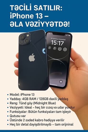 IPhone 13, 128 GB, Midnight, Simsiz şarj, Face ID