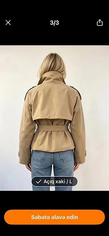 qisa don: Qısa trençkot – açıq xaki rəng, L ölçü - Stil: Klassik qısa trençkot — 1
