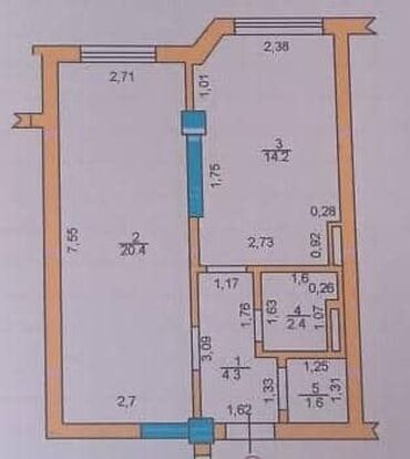 как купить квартиру в рассрочку в бишкеке: 1 бөлмө, 43 кв. м, Элитка, 8 кабат, Косметикалык ремонт