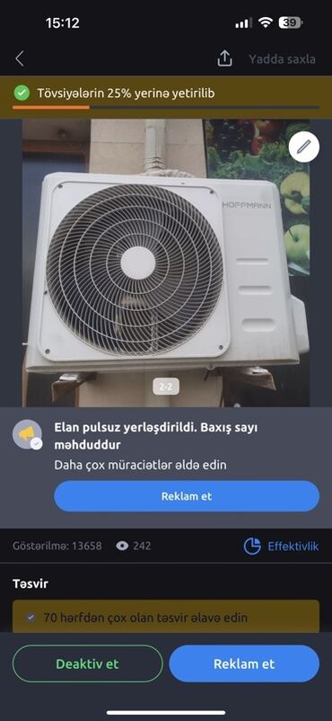 mantı qazanı: Kondisioner Hoffmann, 40-45 kv. m, Split sistem, Kredit yoxdur