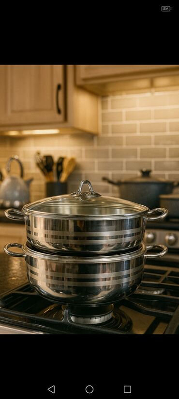 Tava-qazan dəstləri: Qazan, rəng - Gümüşü, Paslanmayan polad, Türkiyə — 2