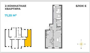 kvartira studiya 25 kv m: 2 комнаты, 72 м², Элитка, 14 этаж, ПСО (под самоотделку)
