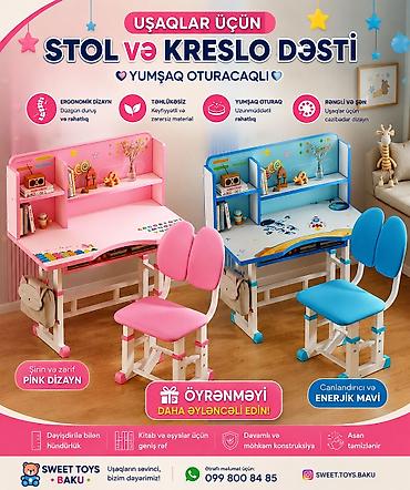 Мебель: Uşaq üçün masa-stul dəsti - Dəst: iş masası və stul - Rəng — 8