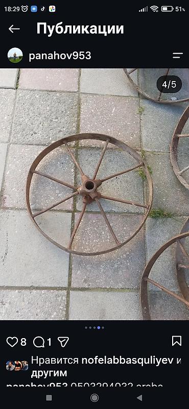 kolca: Məhsul: Köhnə tip metal araba/təkər cütləri 1 ədəd 50 manata Təsvir — 2