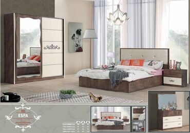 белая мебель в спальне: Двуспальная кровать, Шкаф, Трюмо, 2 тумбы, Турция, Новый