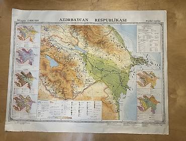 xəritələr toplusu: Azərbaycan Respublikasının fiziki xəritəsi. Xəritə üzərində “Miqyas — 1
