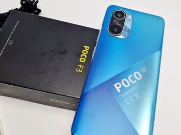 дишовые телефоны: Poco F3, Б/у, 128 ГБ, цвет - Голубой, 2 SIM