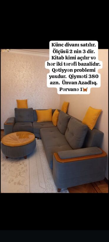 1 kub taxta qiymeti 2024: Künc divanı satılır. Ölçüsü 2 nin 3 dir. Kitab kimi açılır və hər iki