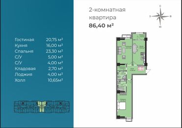 Продажа квартир: 2 комнаты, 87 м², Элитка, 15 этаж, ПСО (под самоотделку)