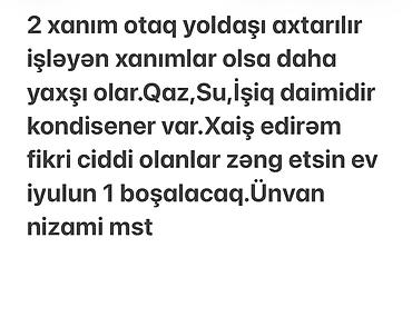 Otaqlar: Nizami m/st yaxınlığında mənzilə 2 xanım otaq yoldaşı axtarılır — 1