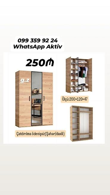 Üç qapılı paltar dolabı - Material: taxta teksturalı laminat, metal lalafo.az -da Üç qapılı paltar dolabı - Material: taxta teksturalı laminat, metal