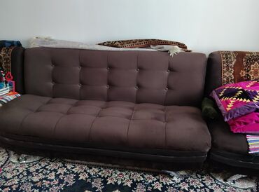 купить диван и кресло: Диван-кровать, цвет - Коричневый, Б/у