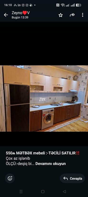 metbex ucun asma tavanlar: *550₼ MƏTBƏX mebeli :-TƏCİLİ SATILIR*‼️ Çox az işlənib ÖLÇÜ:-deqiq