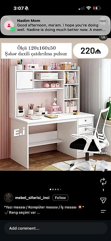 Мебель на заказ: Yazı/kompüter/iş masası – funksional üst dolablı model - Ölçü: 120 x — 1