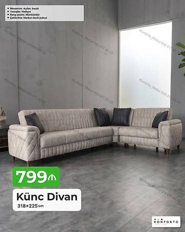 Диваны: Künc Divan – 318×225 sm - Mexanizm: açılan, bazalı (yataq funksiyası — 1