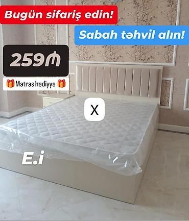 Yataq dəsti – yumşaq başlıqla, müasir minimal dizayn. - Rəng: açıq