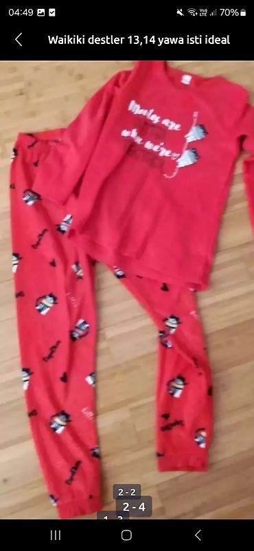 ev paltari: LC Waikiki pijama dəsti – 13-14 yaş üçün. - Rəng: qırmızı - Komplekt — 1