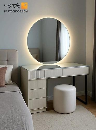 makiyaj stul: Mebel dəsti – LED işıqlı makiyaj masas(ları) və dairəvi güzgü - — 3