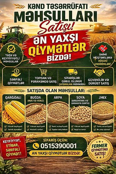 arpa satisi: Kənd təsərrüfatı məhsulları satışı Təzə və keyfiyyətli məhsullar: - — 1