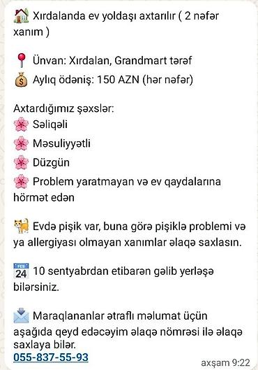 mingecevirde kiraye evler 2022: 🏡 Xırdalanda ev yoldaşı axtarılır ( 2 nəfər xanım TƏLƏBƏ ) 📍 Ünvan — 9