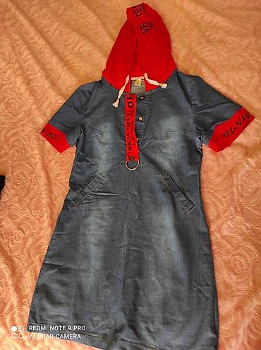 cins donlar: Qadınlar üçün cins kapüşonlu don - Material: mavi denim (cins) - Üst — 1