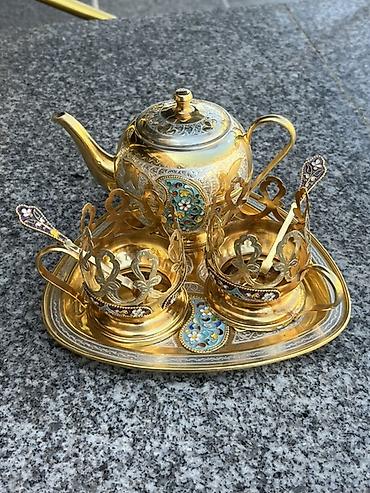 cay qaşığı: Çay dəsti, rəng - Qızılı, Metal, 2 nəfərlik — 3