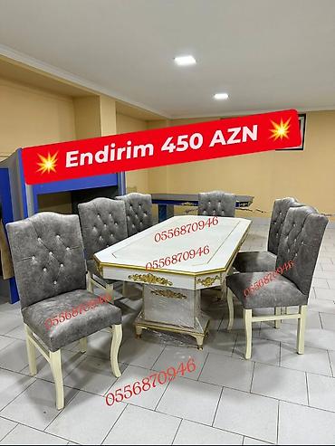 ders masa: Qonaq otağı üçün, Yeni, Açılmayan, Dördbucaq masa, 6 stul — 1