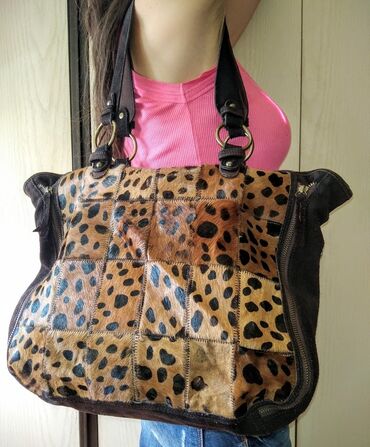 Torbe: Fantastična kožna braon torba sa prirodnom dlakom Odlična skupocena i — 9