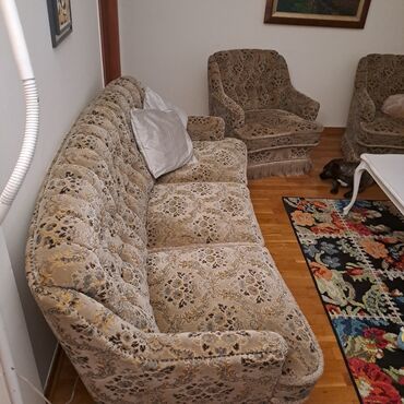 kozna garnitura trosed dvosed i fotelja: Three-seat sofas, Textile, color - Multicolored, Used