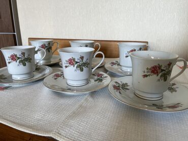 набор ключ форс: Чайные пары, китайский фарфор советских времен, 6 чашек с блюдами