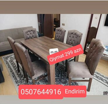 Masa və oturacaq dəstləri: Qonaq otağı üçün, Yeni, Açılmayan, Dördbucaq masa, 6 stul — 12