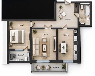 2 комнаты, 73 м², Пишпек Элитка, 11 этаж, ПСО (под самоотделку)