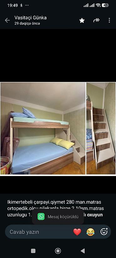 Ikimertebeli çarpayi.qiymet 280 man.matras ortopedik.olcu pilekanla lalafo.az -da Ikimertebeli çarpayi.qiymet 280 man.matras ortopedik.olcu pilekanla