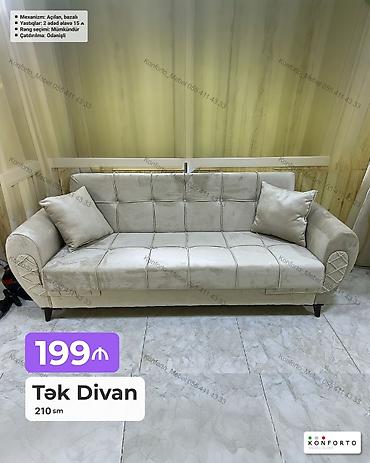 Divanlar: Tək divan – 210 sm - Mexanizm: açılan, bazalı (yataq funksiyalı və — 1