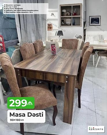 kontakt home masa: Masa Dəsti – 90×160 sm - Dəst: 1 masa + 6 ədəd stul - Ölçü: 90×160 sm — 1