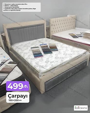 Ev və bağ: Çarpayı – 160×200 sm - Yumşaq başlıq və baza hissəsi, neytral-bej — 1