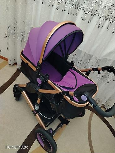 abc design 3 tec universal arabalar: Uşaq arabası – bənövşəyi-qara rəng, qızılı alüminium çərçivə. Yeni — 4