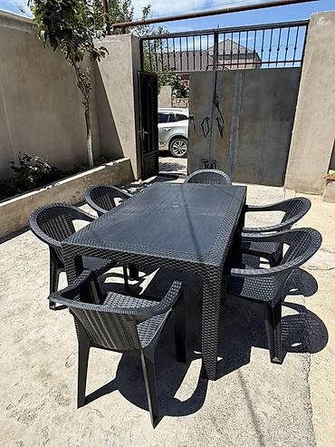 Bağ, çöl mebeli: Bağ/balkon üçün masa və 6 ədəd stul dəsti - Material: yüksək — 3