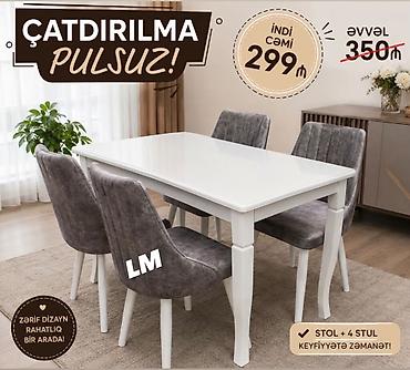 plasmas stular: Məhsullar: 1) Stol və 4 stul dəsti - Ağ, zərif dizaynlı yemək masası — 1
