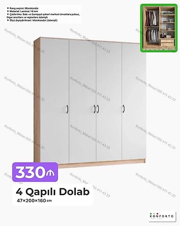 Mebel: 4 qapılı geyim dolabı – 47×200×160 sm - Material: 18 mm laminat - — 1