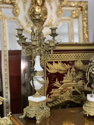 Satovi za kuću: Kaminski sat sa svećnjacima (anđeli) ⏰🕯️👼 Mehanizam: Odlično stanje — 8